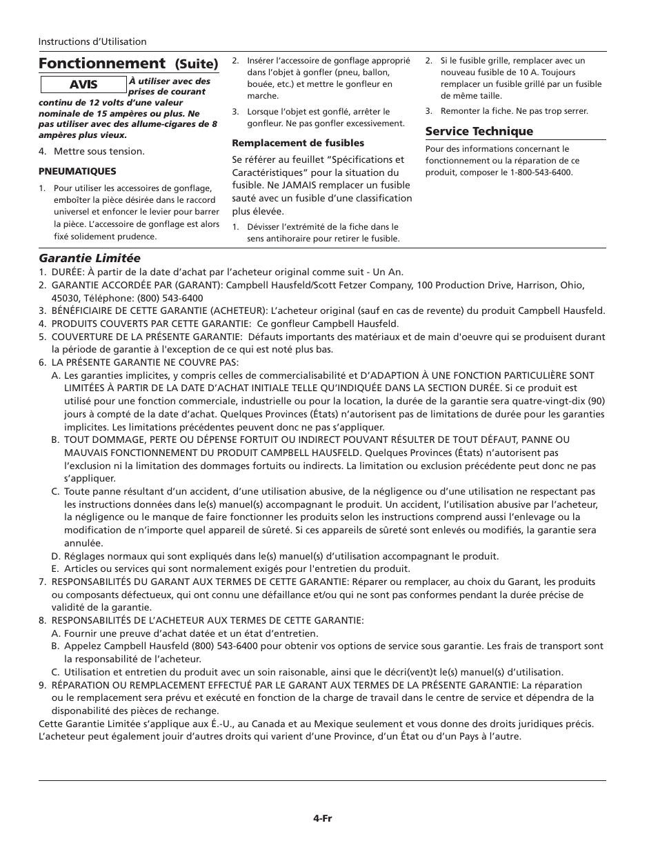 Fonctionnement, Suite) | Campbell Hausfeld IN718303AV User Manual | Page 4 / 8