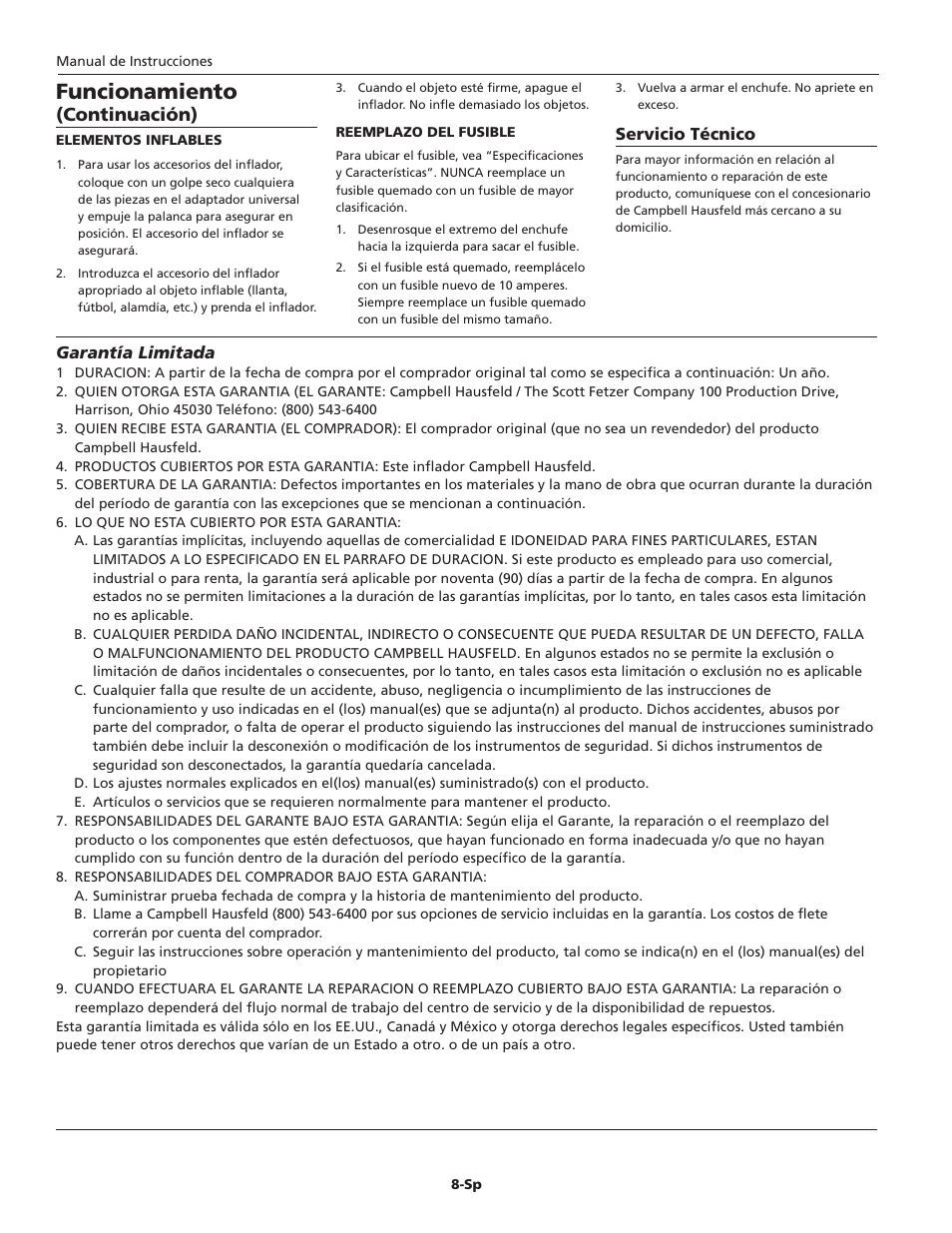 Funcionamiento, Continuación) | Campbell Hausfeld IN718303AV User Manual | Page 8 / 8