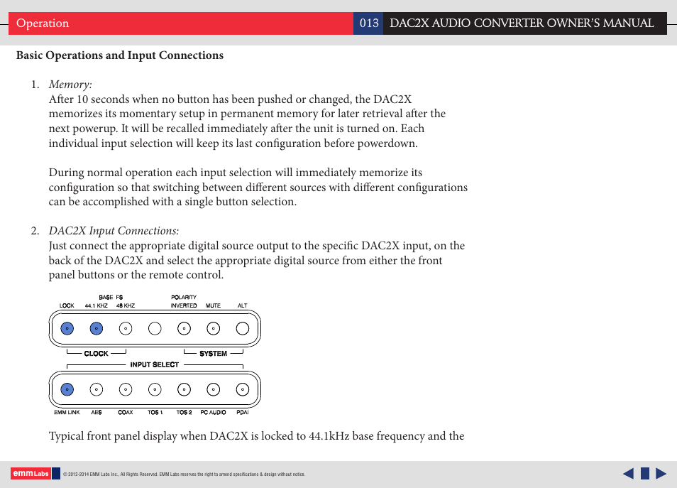 Operation | EMM Labs DAC2X AUDIO CONVERTER User Manual | Page 13 / 21