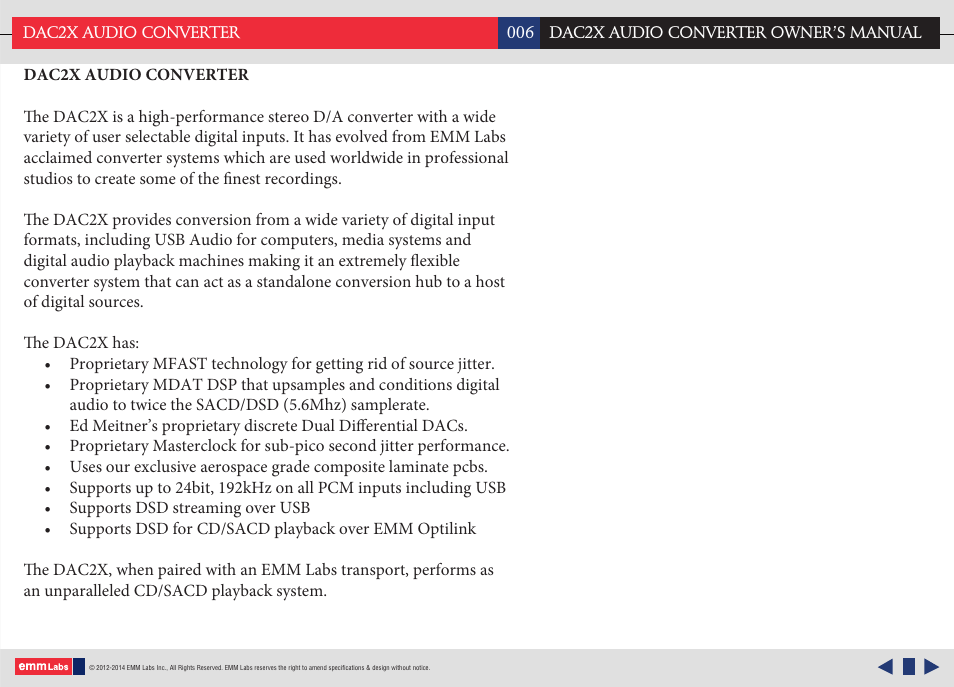 Dac2x overview | EMM Labs DAC2X AUDIO CONVERTER User Manual | Page 6 / 21