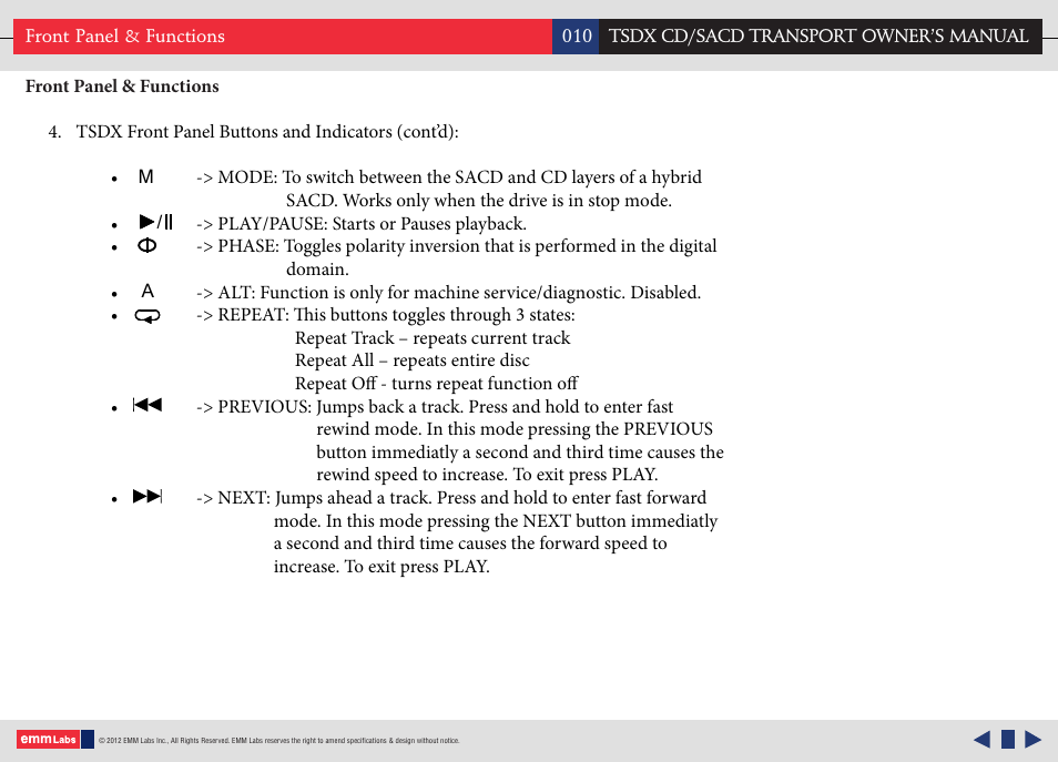 EMM Labs TSDX CD/SACD TRANSPORT User Manual | Page 10 / 17