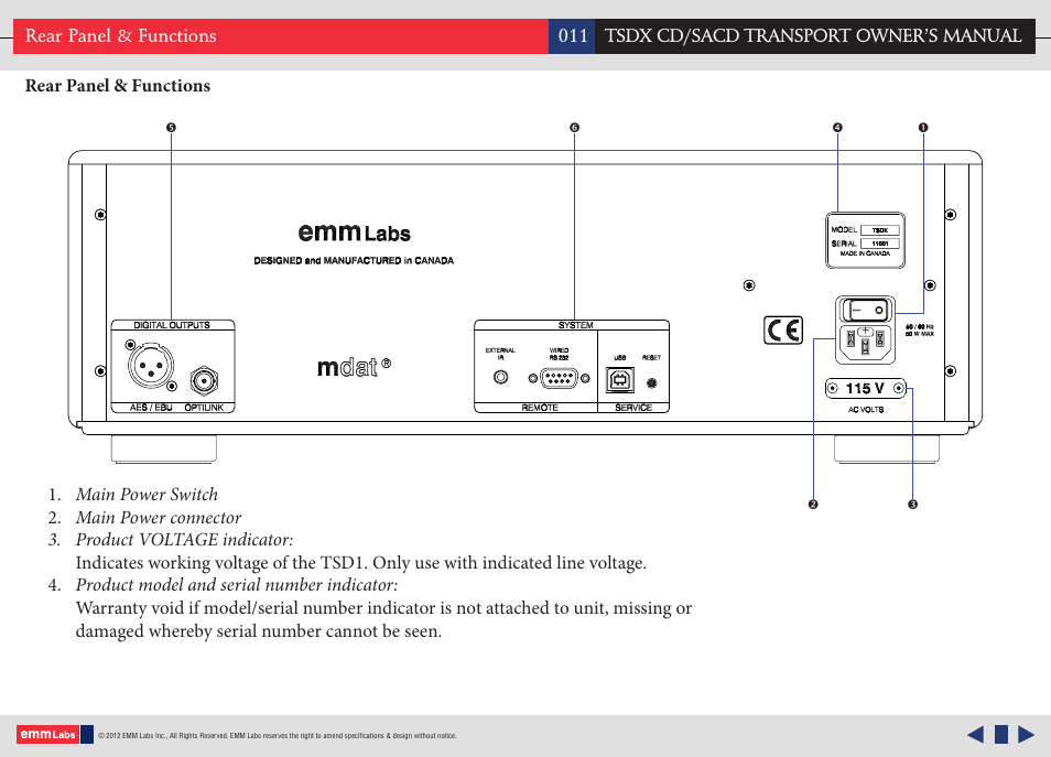 EMM Labs TSDX CD/SACD TRANSPORT User Manual | Page 11 / 17