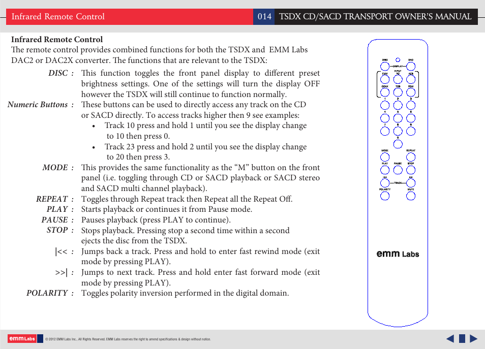 EMM Labs TSDX CD/SACD TRANSPORT User Manual | Page 14 / 17