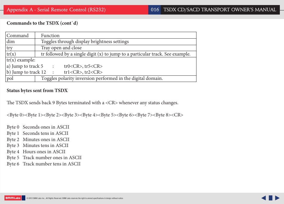 EMM Labs TSDX CD/SACD TRANSPORT User Manual | Page 16 / 17