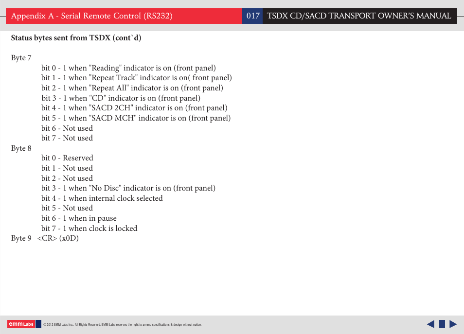 EMM Labs TSDX CD/SACD TRANSPORT User Manual | Page 17 / 17