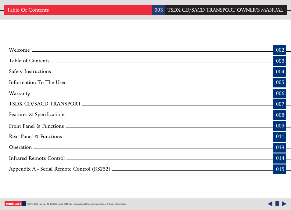 EMM Labs TSDX CD/SACD TRANSPORT User Manual | Page 3 / 17