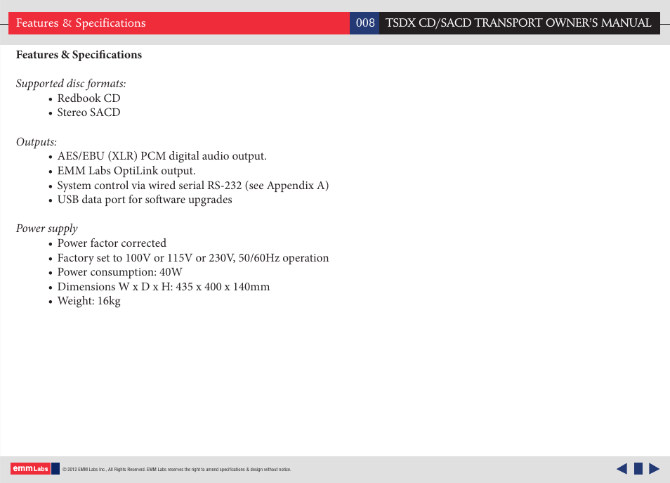 EMM Labs TSDX CD/SACD TRANSPORT User Manual | Page 8 / 17