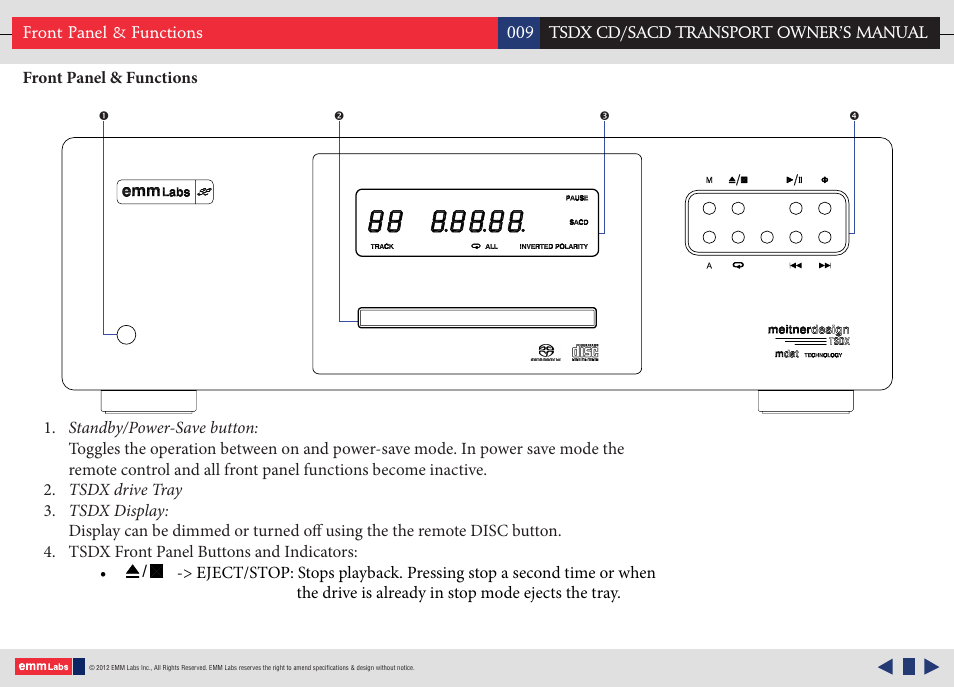 EMM Labs TSDX CD/SACD TRANSPORT User Manual | Page 9 / 17