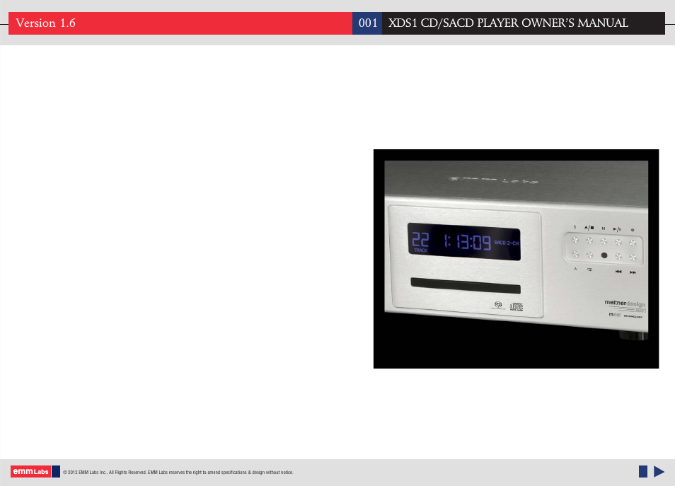 EMM Labs XDS1 CD/SACD User Manual | 18 pages