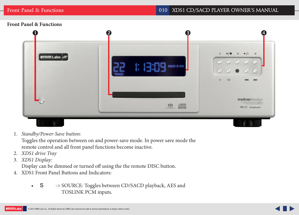EMM Labs XDS1 CD/SACD User Manual | Page 10 / 18