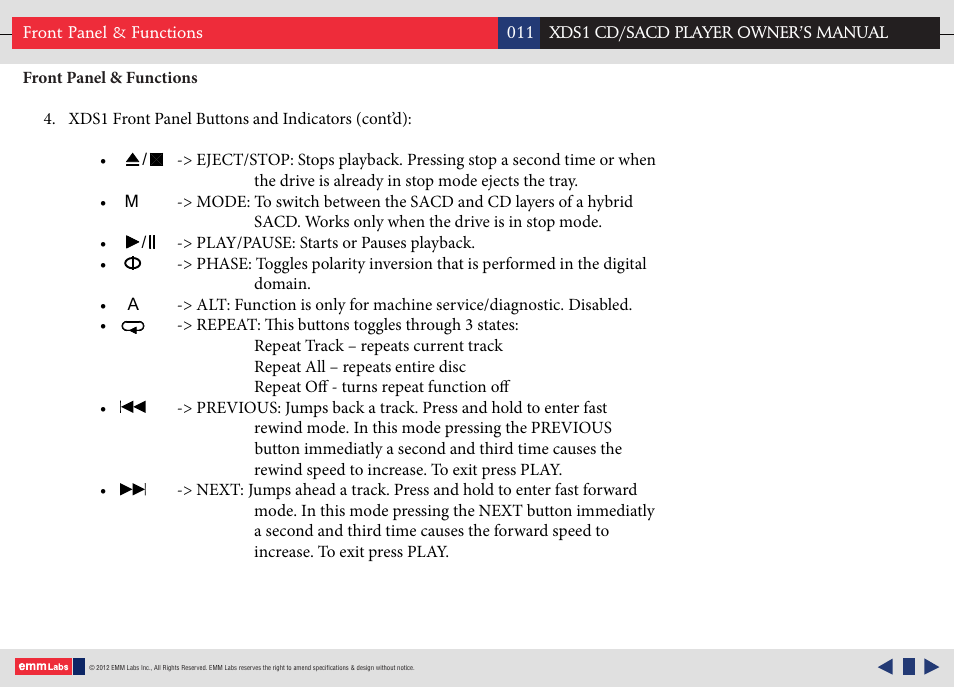 EMM Labs XDS1 CD/SACD User Manual | Page 11 / 18