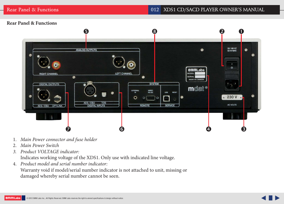 EMM Labs XDS1 CD/SACD User Manual | Page 12 / 18