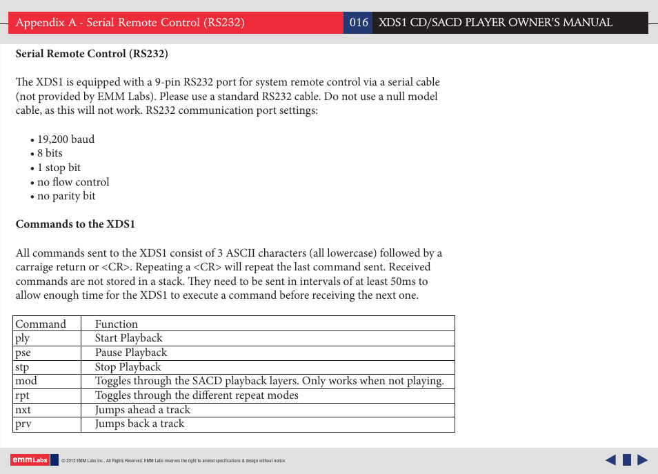 EMM Labs XDS1 CD/SACD User Manual | Page 16 / 18