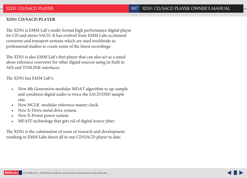 EMM Labs XDS1 CD/SACD User Manual | Page 7 / 18