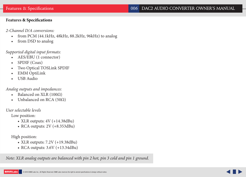 EMM Labs DAC2 AUDIO CONVERTER User Manual | Page 6 / 18