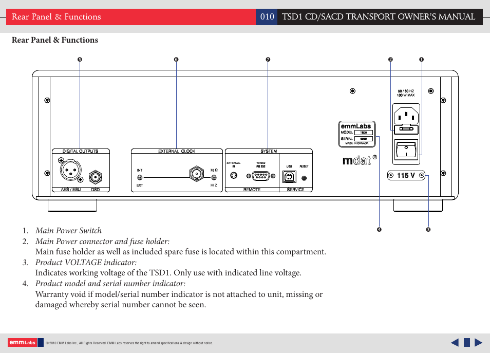 EMM Labs TSD1 CD/SACD TRANSPORT User Manual | Page 10 / 17