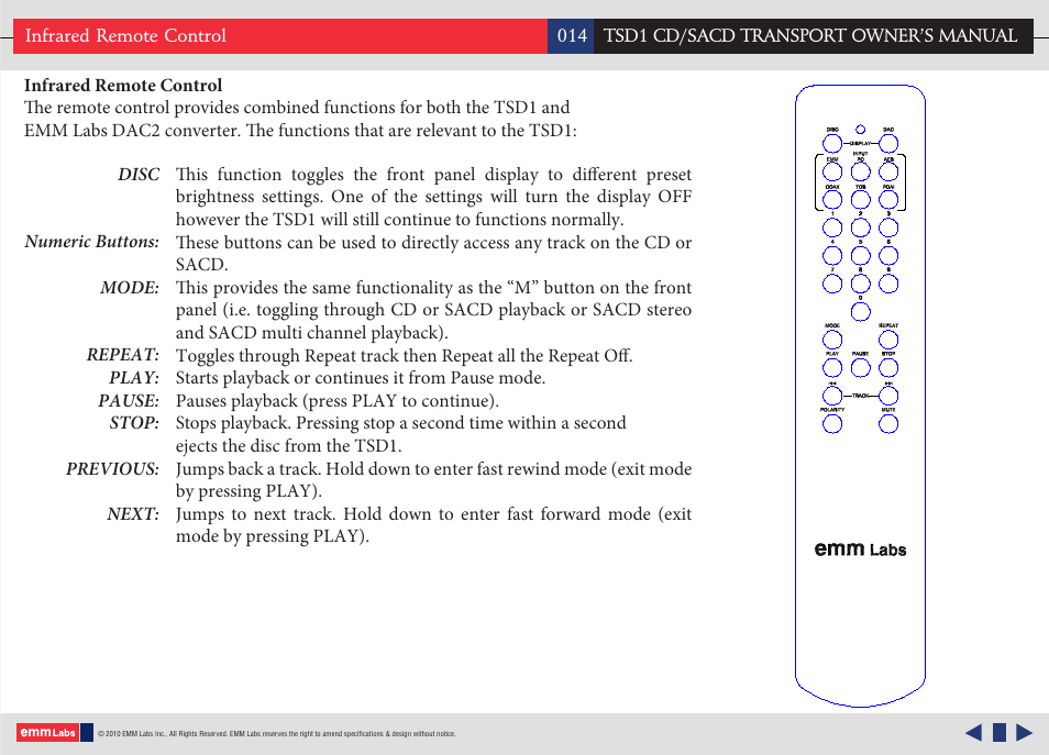 EMM Labs TSD1 CD/SACD TRANSPORT User Manual | Page 14 / 17
