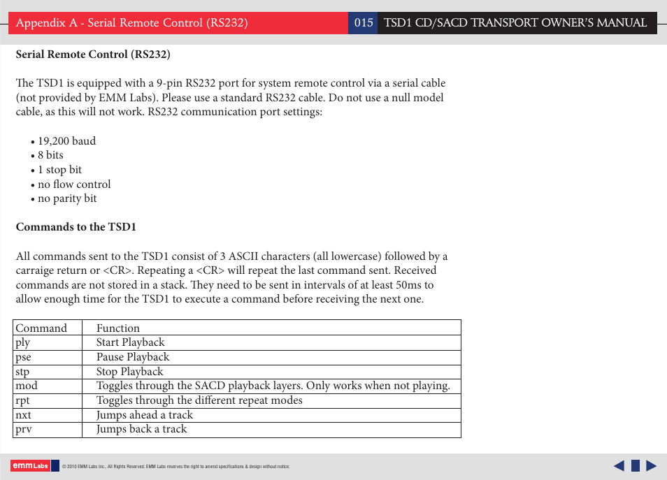 EMM Labs TSD1 CD/SACD TRANSPORT User Manual | Page 15 / 17