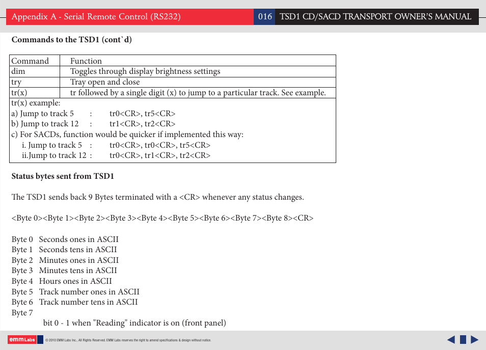 EMM Labs TSD1 CD/SACD TRANSPORT User Manual | Page 16 / 17