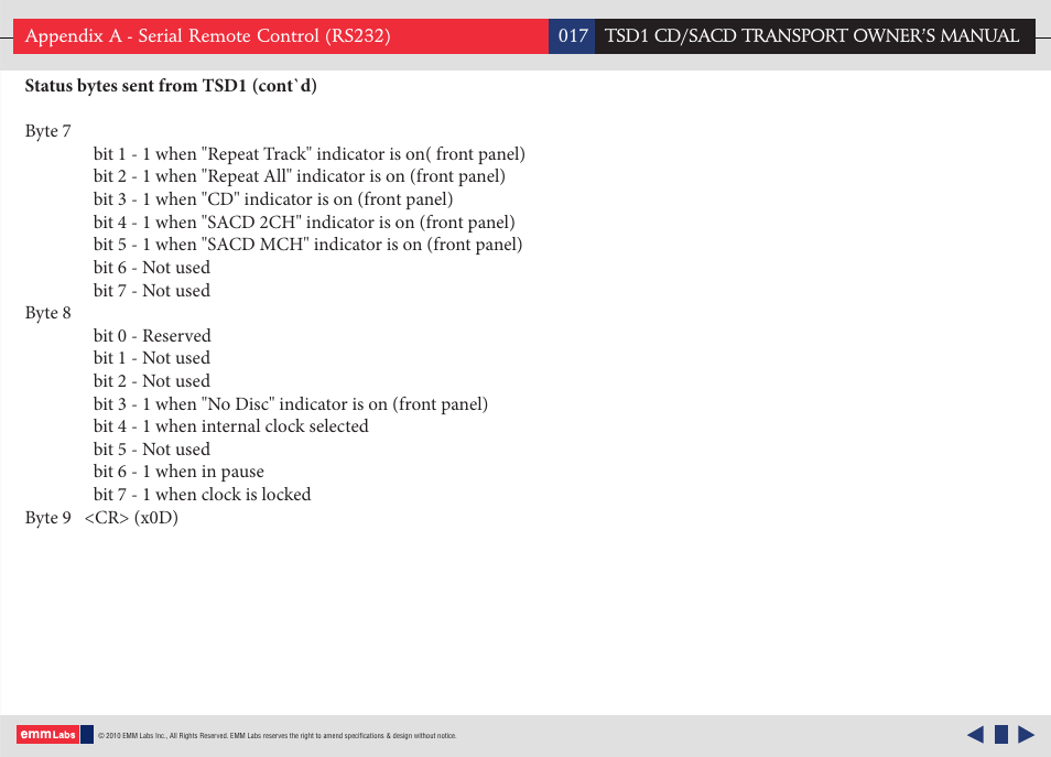 EMM Labs TSD1 CD/SACD TRANSPORT User Manual | Page 17 / 17