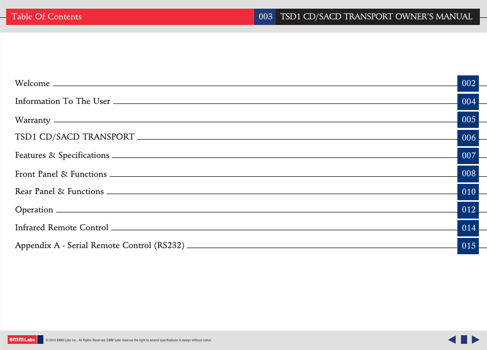 EMM Labs TSD1 CD/SACD TRANSPORT User Manual | Page 3 / 17
