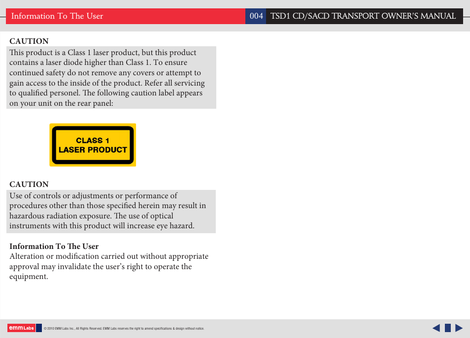 EMM Labs TSD1 CD/SACD TRANSPORT User Manual | Page 4 / 17