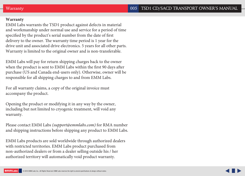 EMM Labs TSD1 CD/SACD TRANSPORT User Manual | Page 5 / 17
