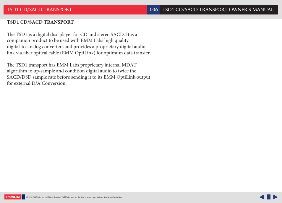 EMM Labs TSD1 CD/SACD TRANSPORT User Manual | Page 6 / 17