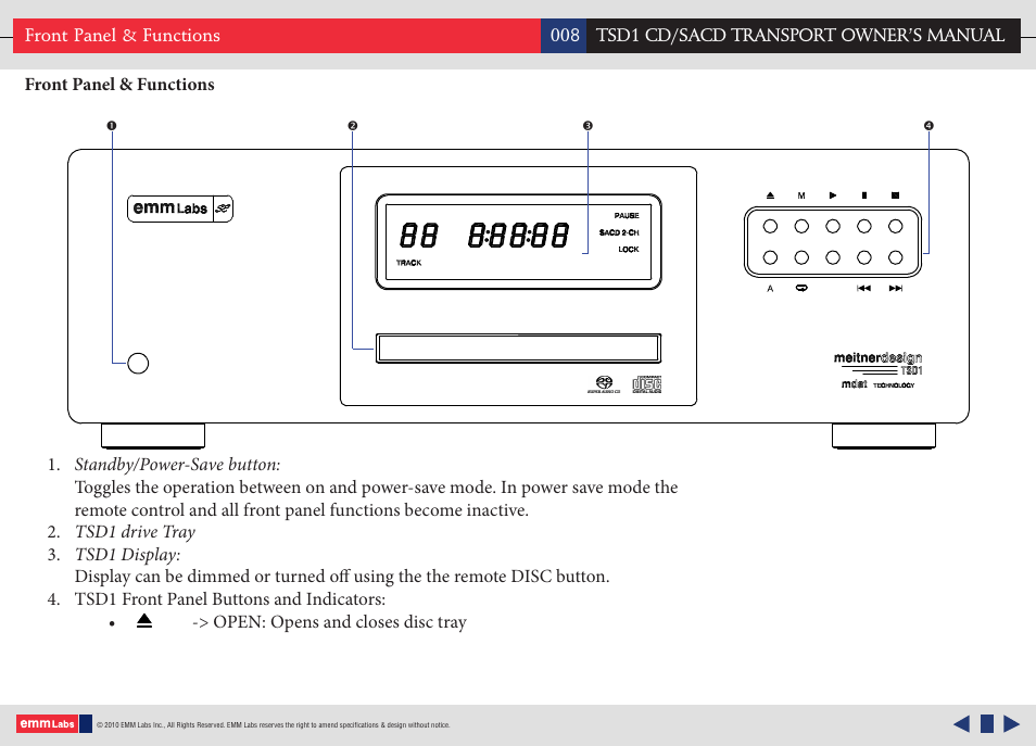 EMM Labs TSD1 CD/SACD TRANSPORT User Manual | Page 8 / 17
