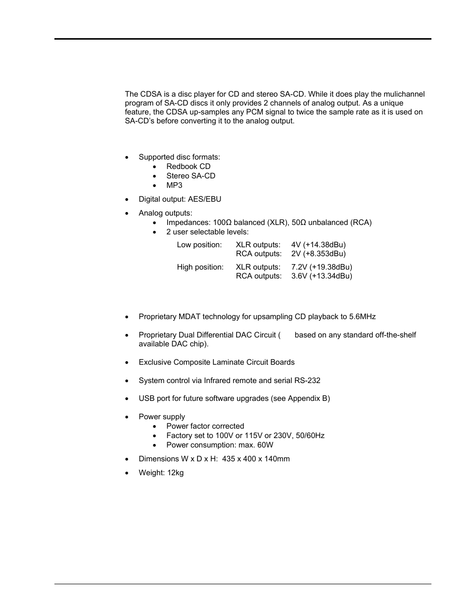 Cdsa disc player, Features | EMM Labs CDSA DISC PLAYER User Manual | Page 3 / 10