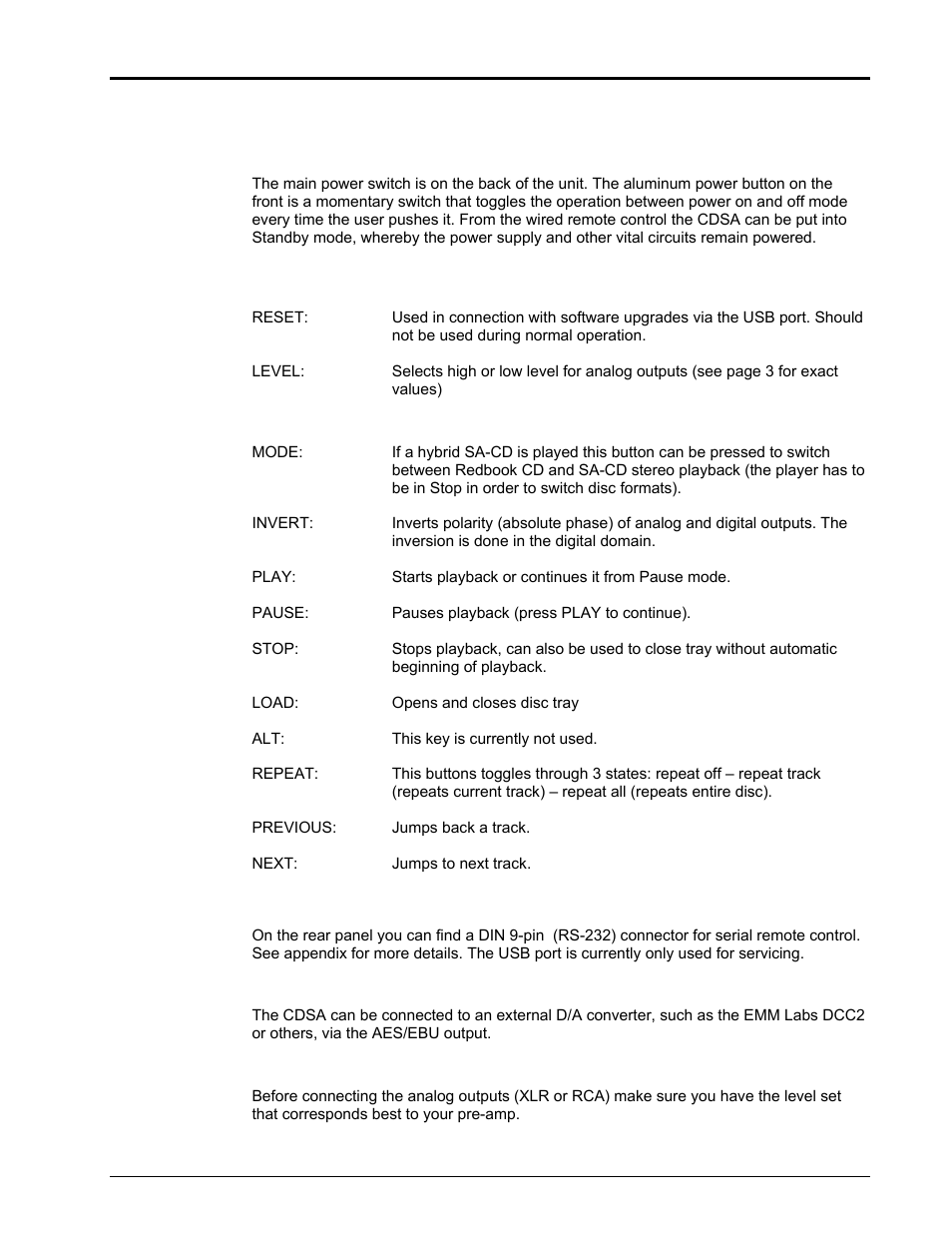 Operation | EMM Labs CDSA DISC PLAYER User Manual | Page 5 / 10