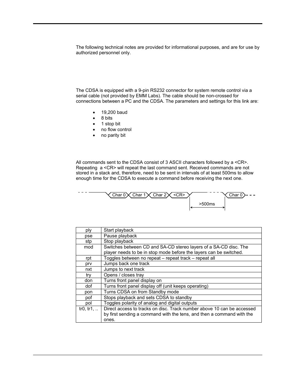 Appendix, A: serial remote control (rs-232) | EMM Labs CDSA DISC PLAYER User Manual | Page 7 / 10