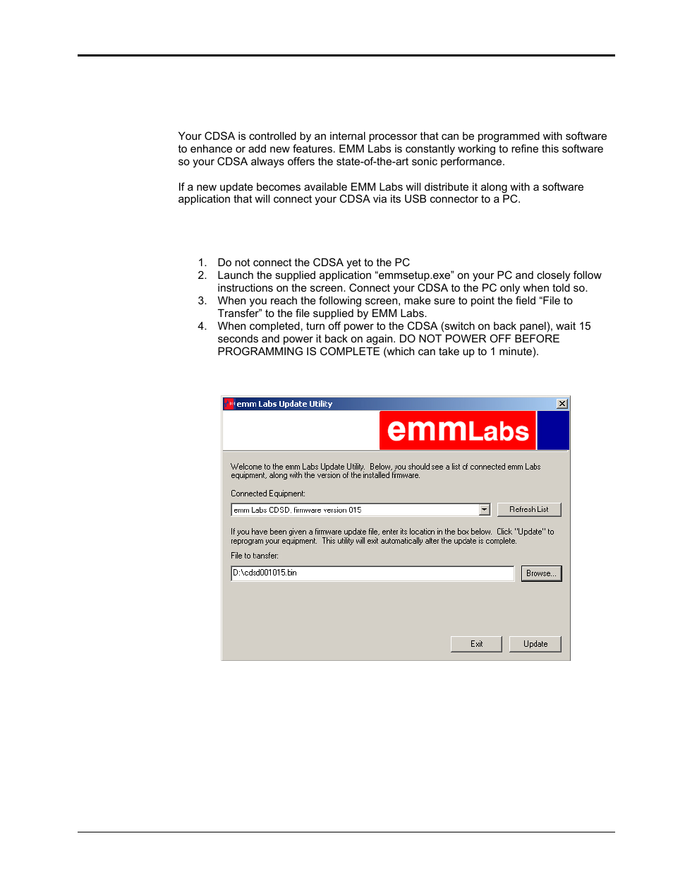 B: upgrading the software of your cdsa | EMM Labs CDSA DISC PLAYER User Manual | Page 9 / 10