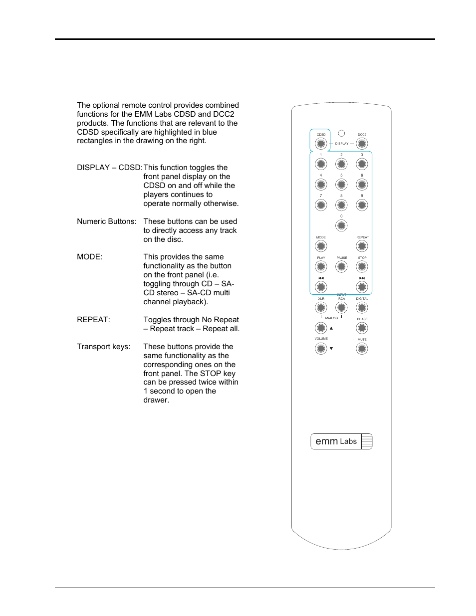 Infrared remote control, Cdsd user manual, Labs | EMM Labs CDSD DISC TRANSPORT User Manual | Page 10 / 14