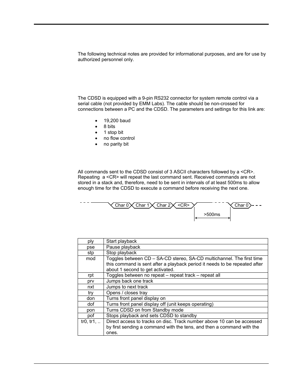 Appendix, A: serial remote control (rs-232) | EMM Labs CDSD DISC TRANSPORT User Manual | Page 11 / 14