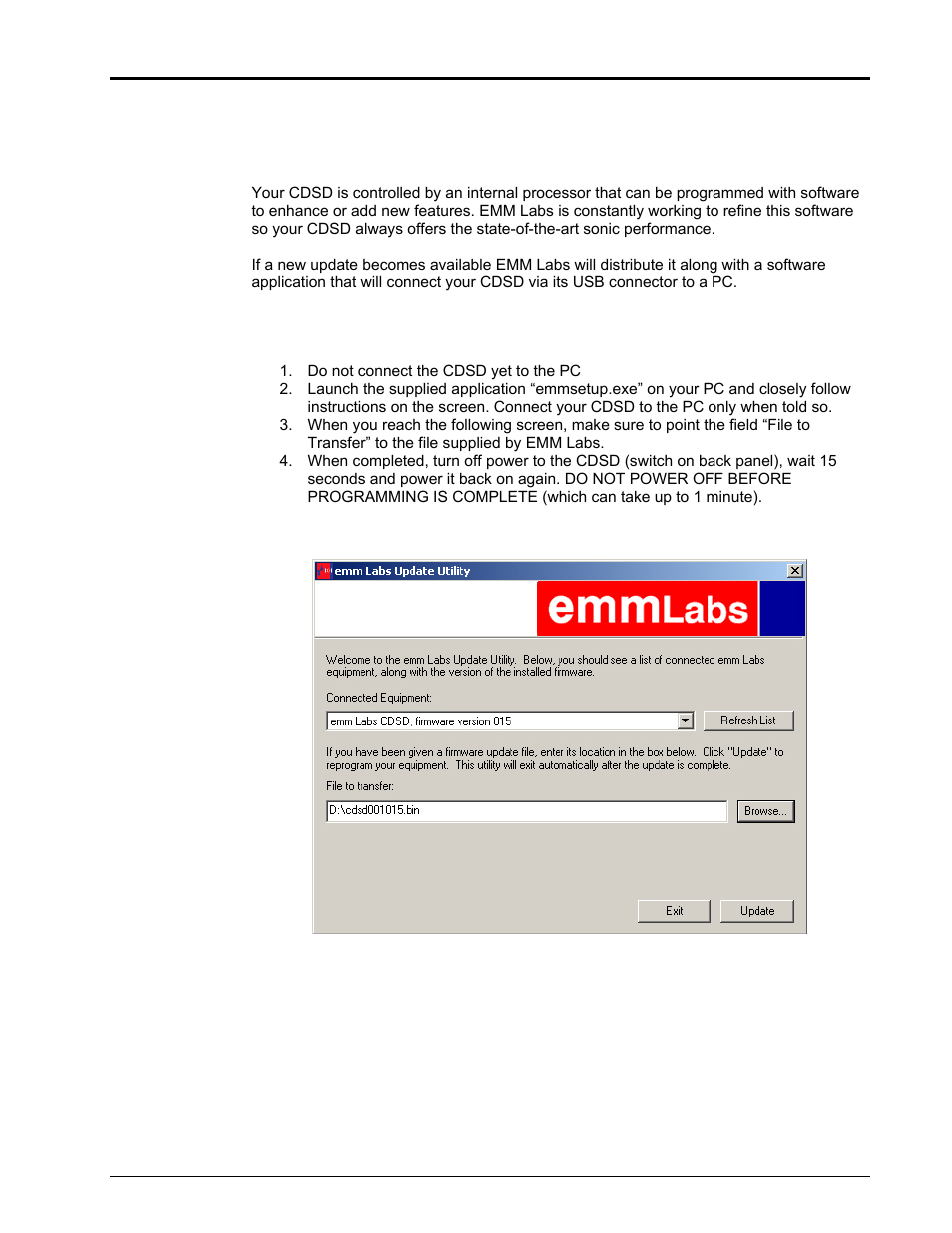 B: upgrading the software of your cdsd | EMM Labs CDSD DISC TRANSPORT User Manual | Page 13 / 14