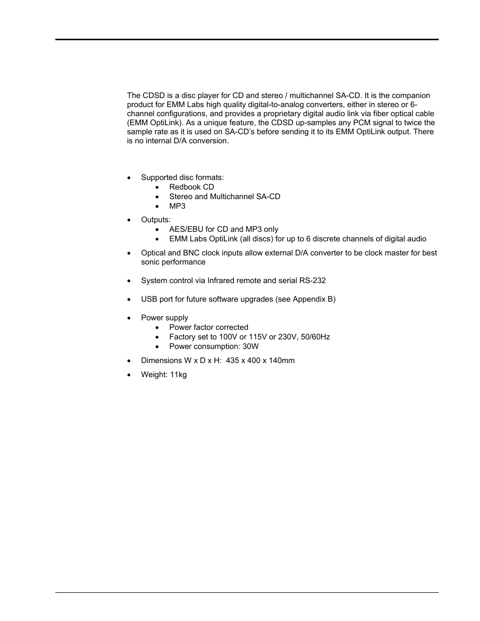 Cdsd disc transport, Features | EMM Labs CDSD DISC TRANSPORT User Manual | Page 3 / 14