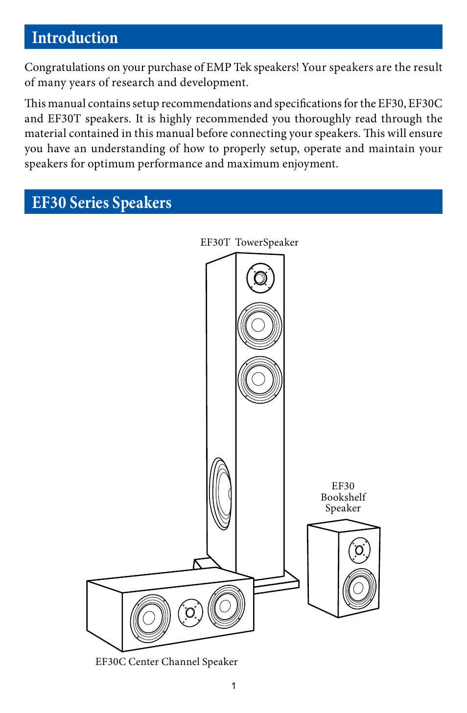 Introduction ef30 series speakers | EMP Tek EF30 User Manual | Page 2 / 8