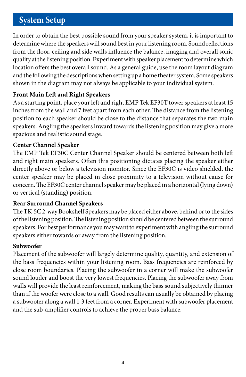 System setup | EMP Tek EF30 User Manual | Page 5 / 8