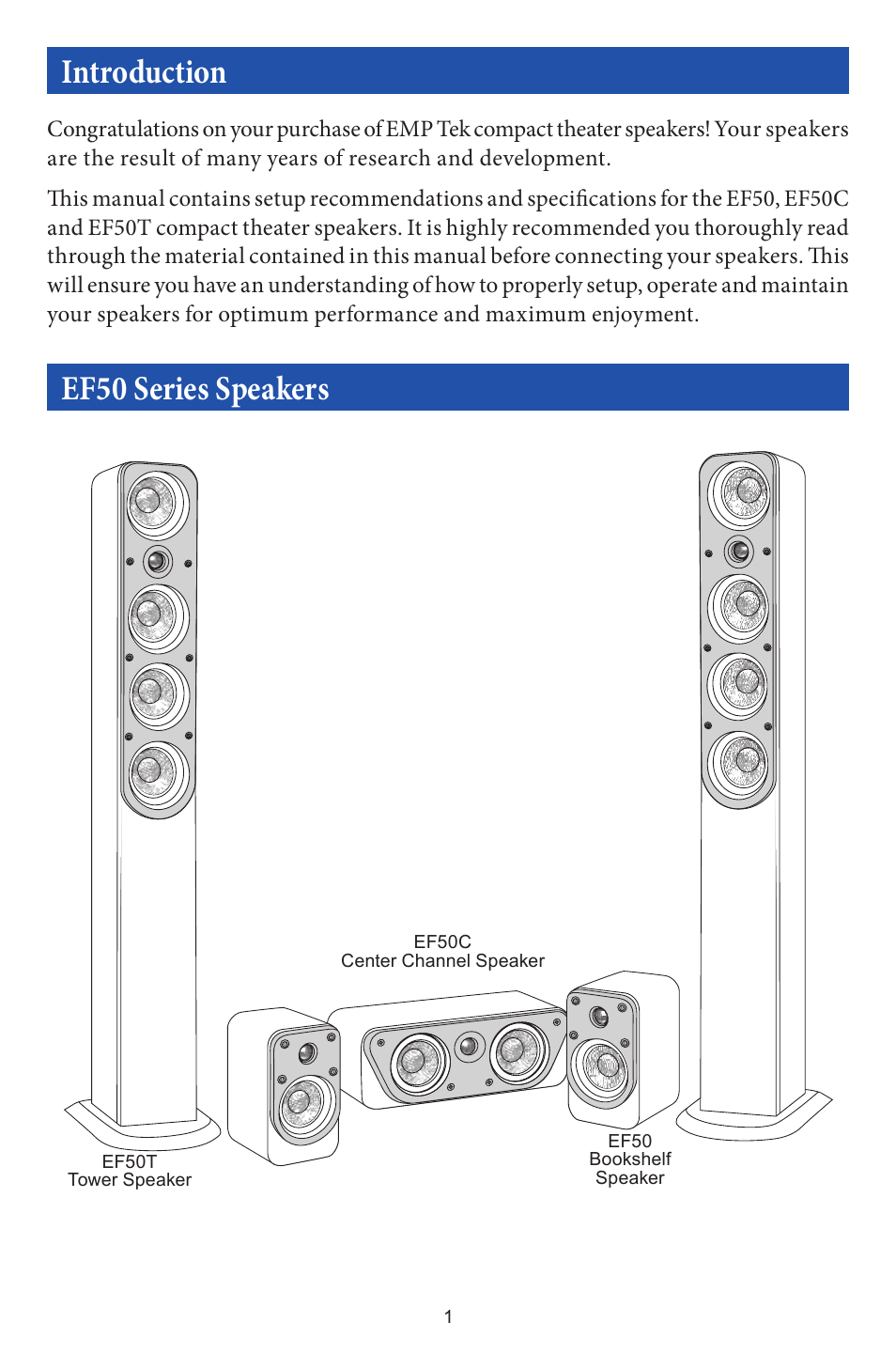 Introduction ef50 series speakers | EMP Tek EF50 User Manual | Page 2 / 8