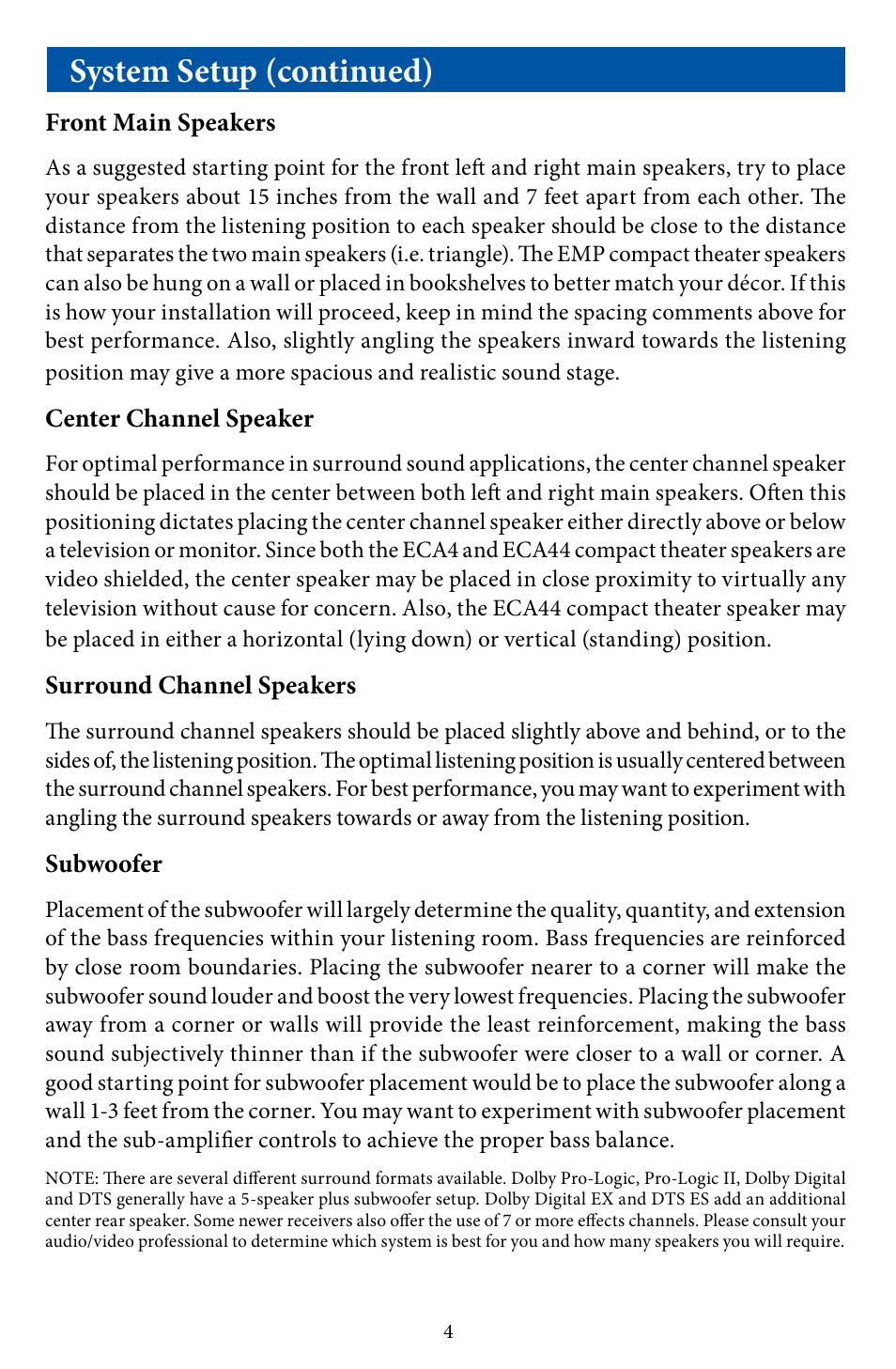 System setup (continued) | EMP Tek ECA-44 User Manual | Page 5 / 10