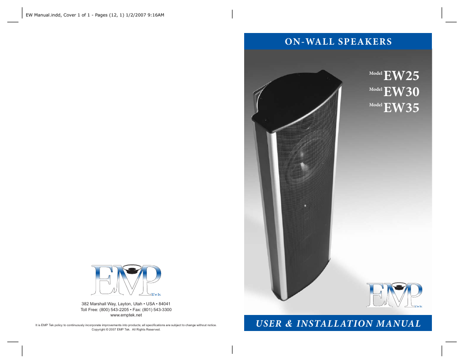 Ew25, Ew30, Ew35 | On-wall speakers, User & installation manual | EMP Tek EW35 User Manual | Page 10 / 10
