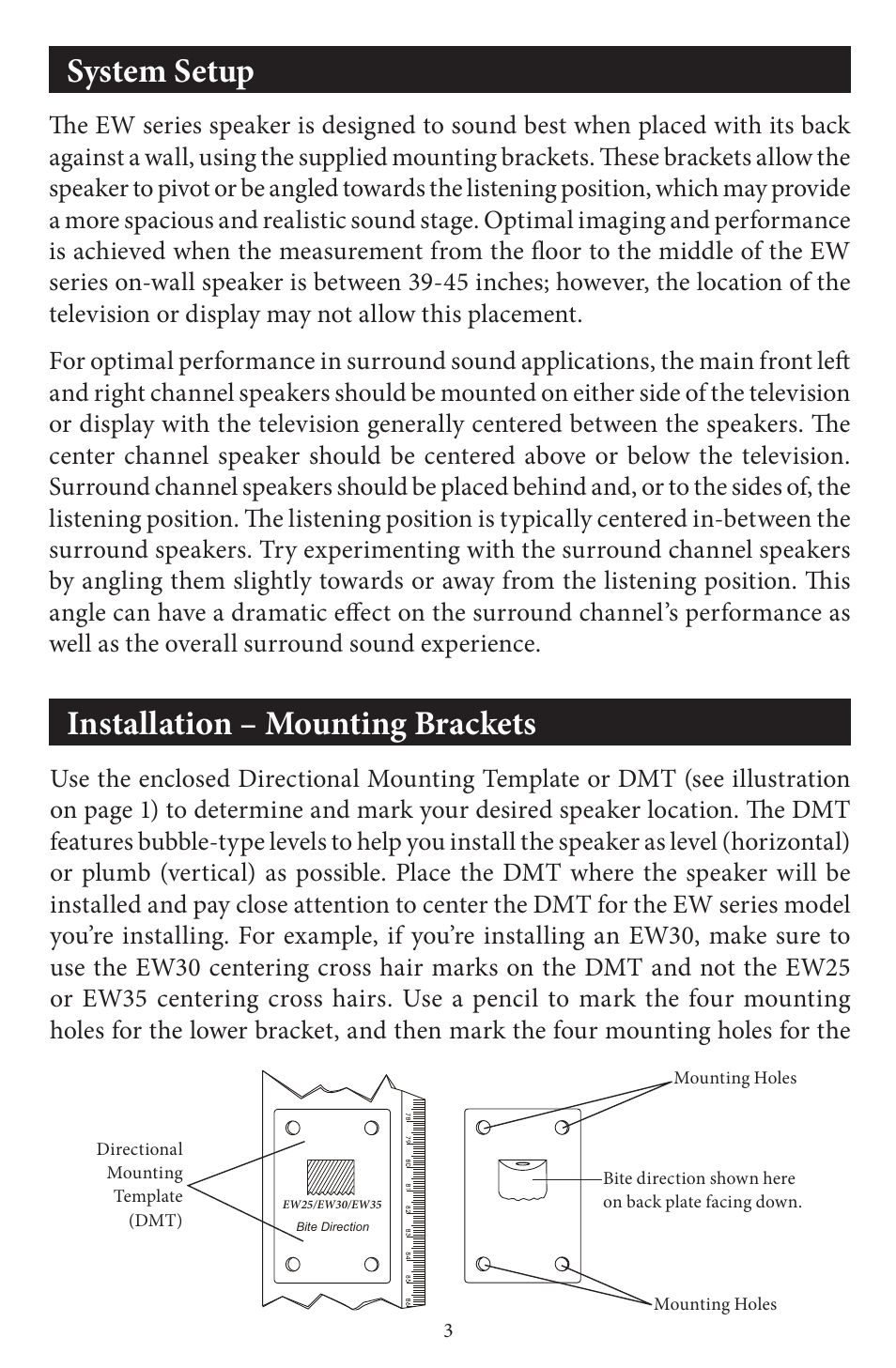 System setup, Installation – mounting brackets | EMP Tek EW35 User Manual | Page 4 / 10
