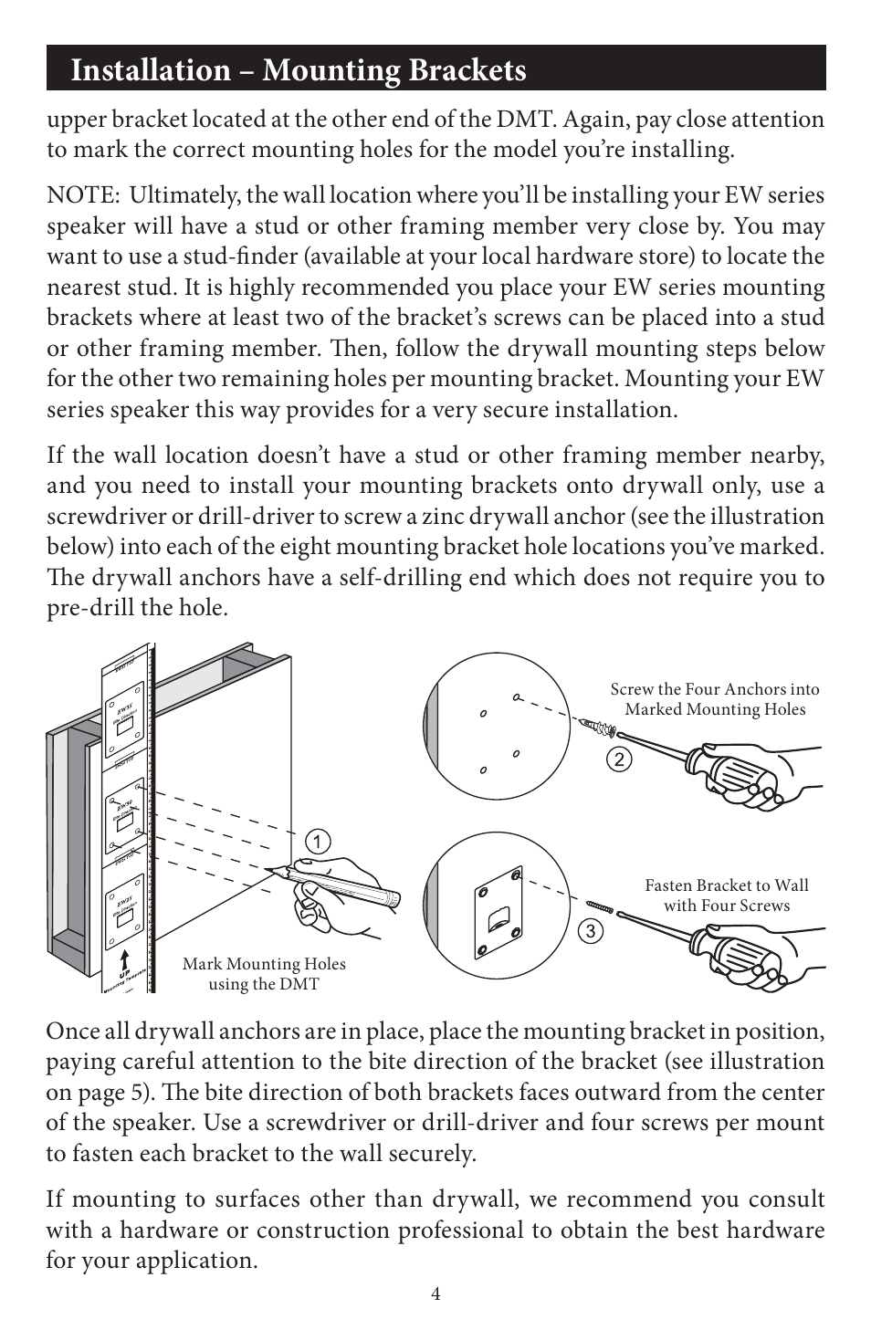 Installation – mounting brackets | EMP Tek EW35 User Manual | Page 5 / 10