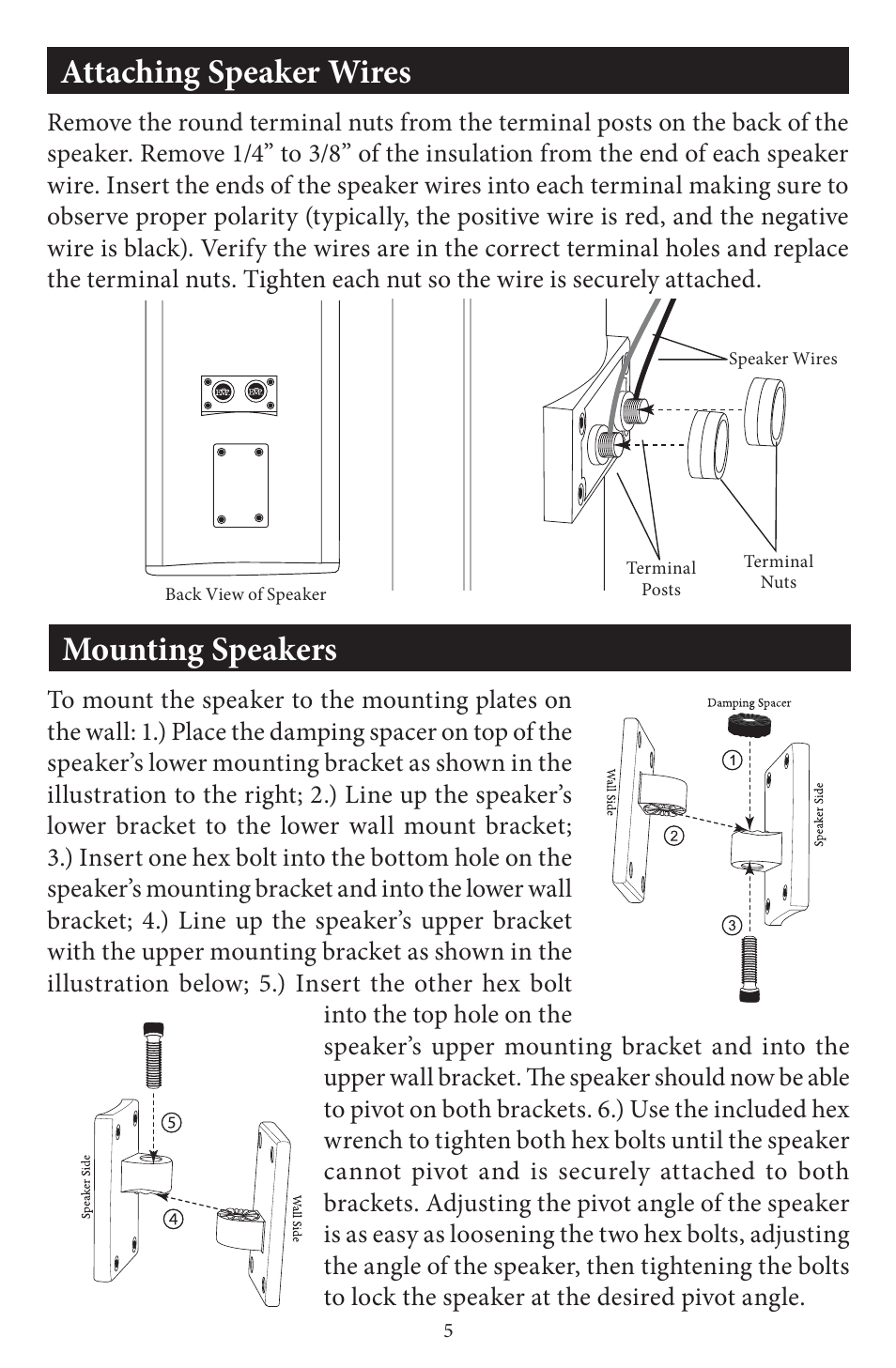 Attaching speaker wires mounting speakers | EMP Tek EW35 User Manual | Page 6 / 10