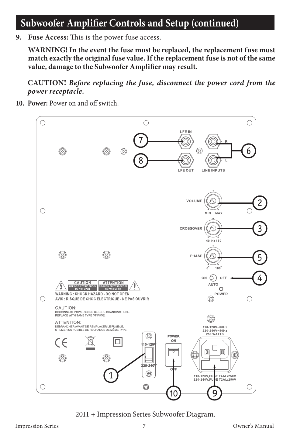 Subwoofer amplifier controls and setup (continued) | EMP Tek Impression Series Speakers User Manual | Page 9 / 16