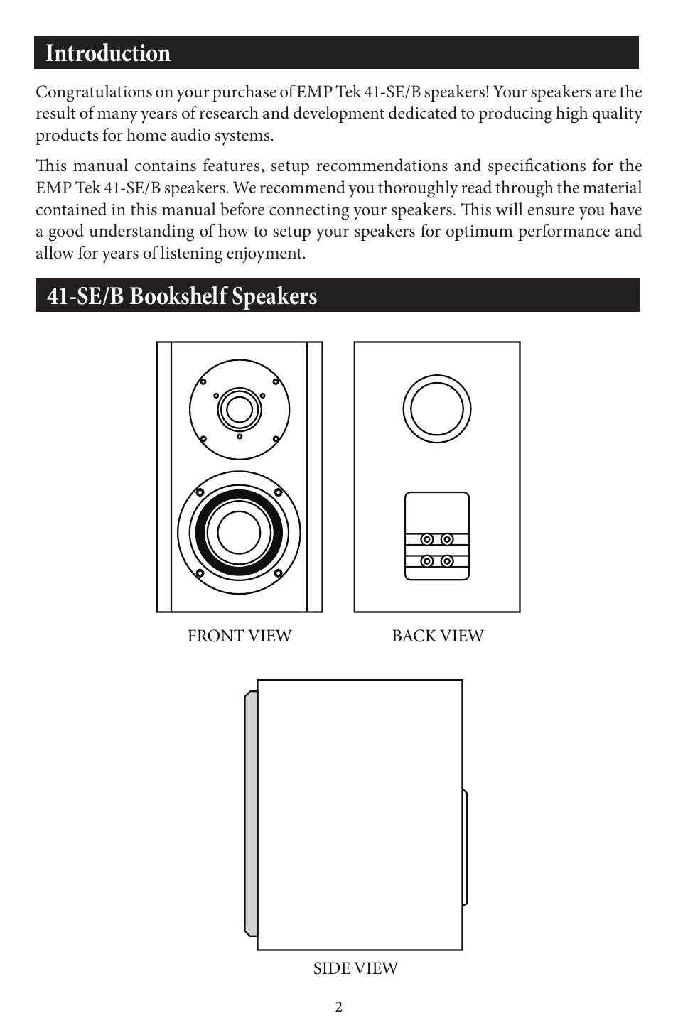 Introduction 41-se/b bookshelf speakers | EMP Tek E41-B User Manual | Page 2 / 8