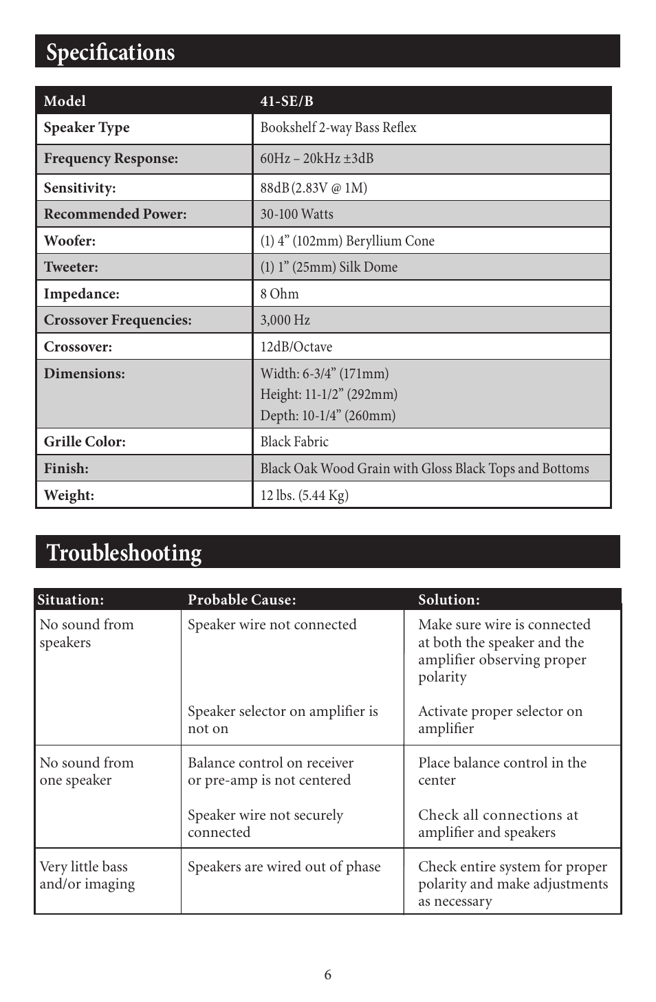 Specifications troubleshooting | EMP Tek E41-B User Manual | Page 6 / 8