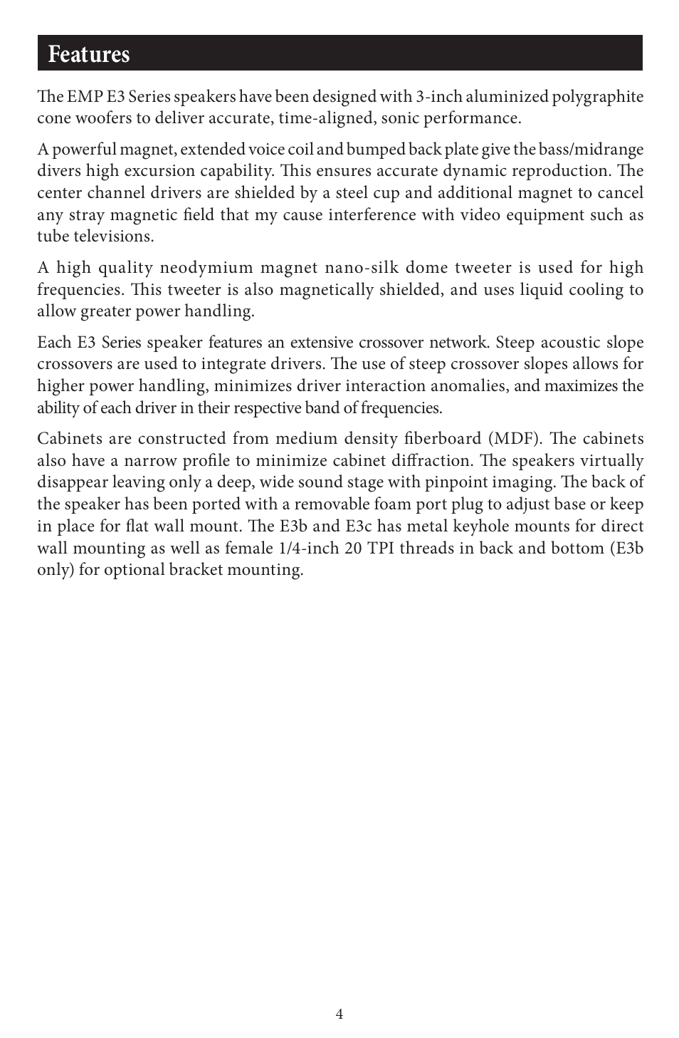 Features | EMP Tek E3 Series Speakers User Manual | Page 4 / 12