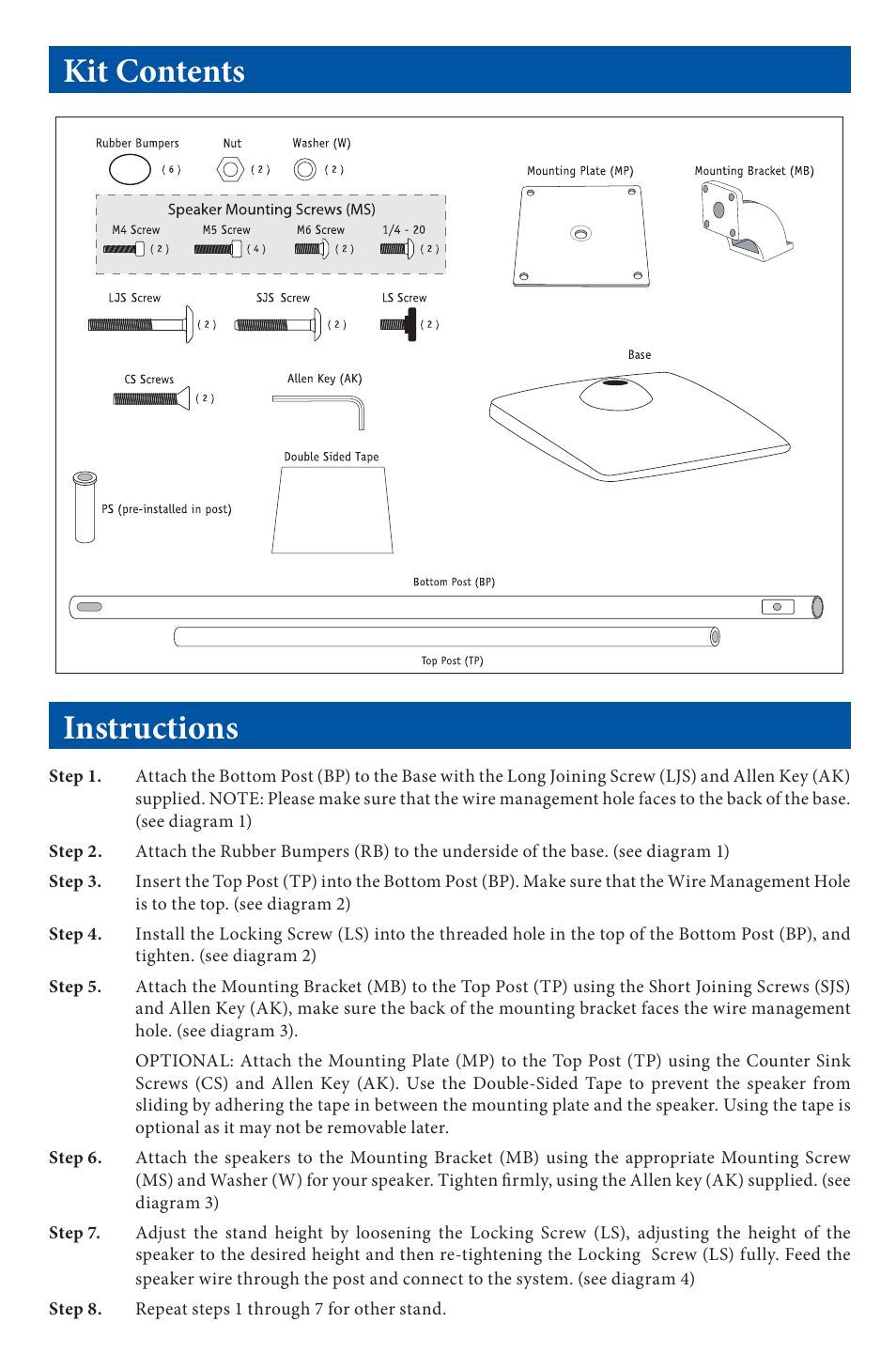 Instructions, Kit contents | EMP Tek EMS User Manual | Page 2 / 4